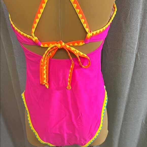 POPVIL Vibrant Pink One-Piece Swimsuit with Colorful Trim - Picture 7 of 10